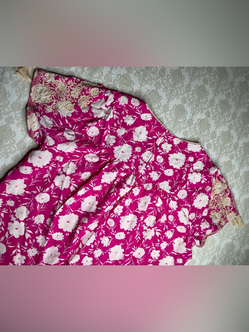 Savanna Jane Hot Pink Floral Embroidered Woven Top 3X - Picture 9 of 10